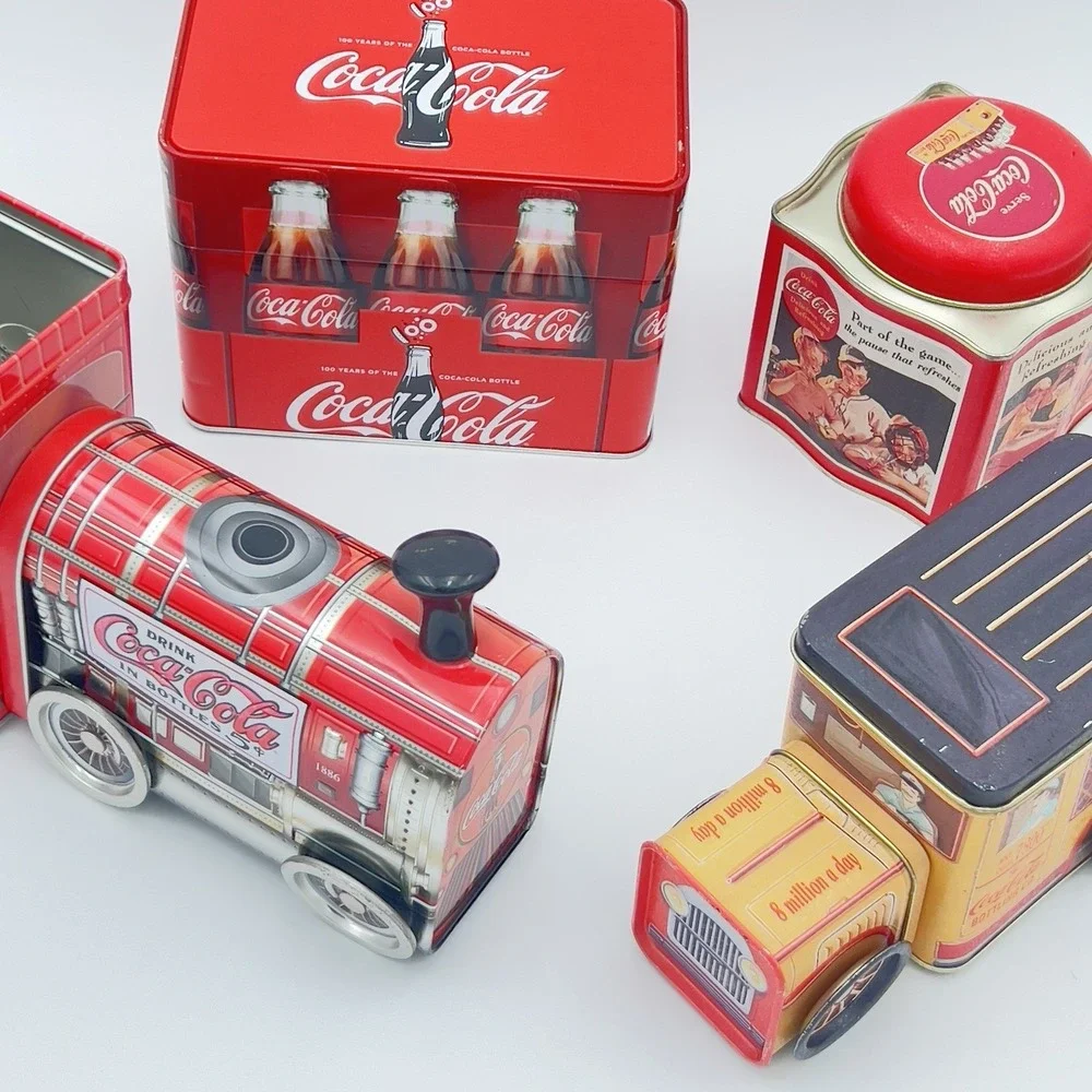 Vintage Coca Cola Tin lot Truck Train Bottle Crate & Advertising Tins